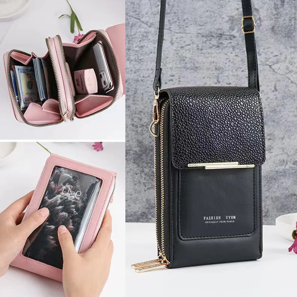

Transparent Touch Screen Phone Handbag Women Messenger Bags Small Flap Bag Mini Shoulder Bag New Ladies Purse Card Holder Wallet