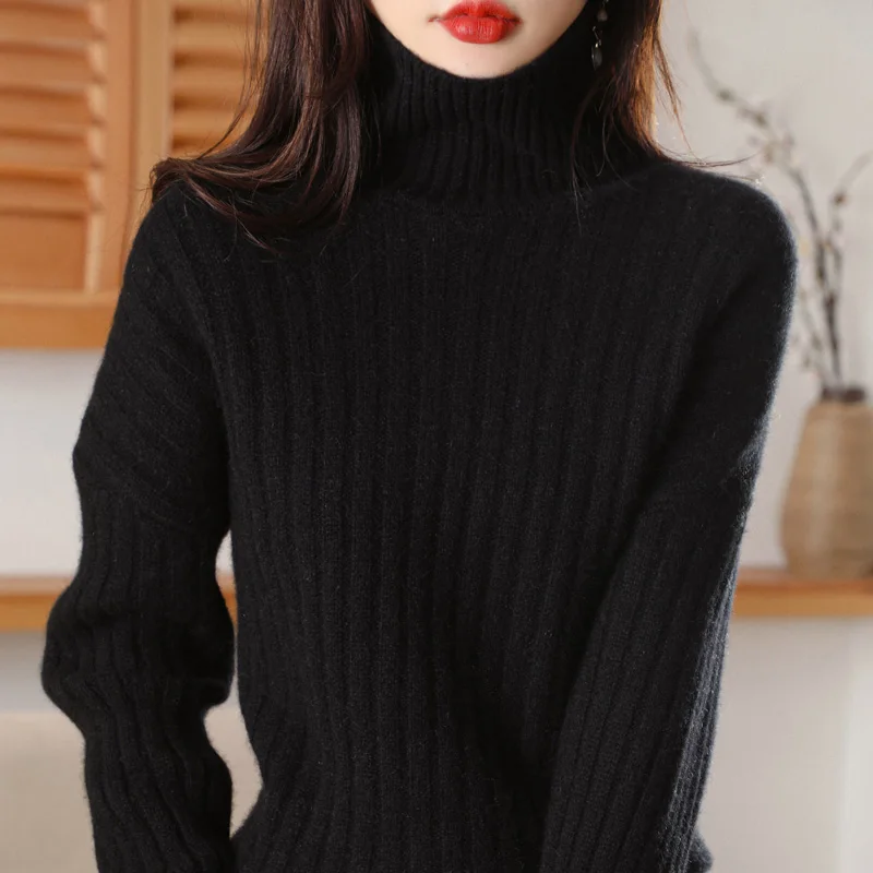 

Autumn and Winter 2022 New Pitched High Collar 100% Wool Pullover Undercoat Women