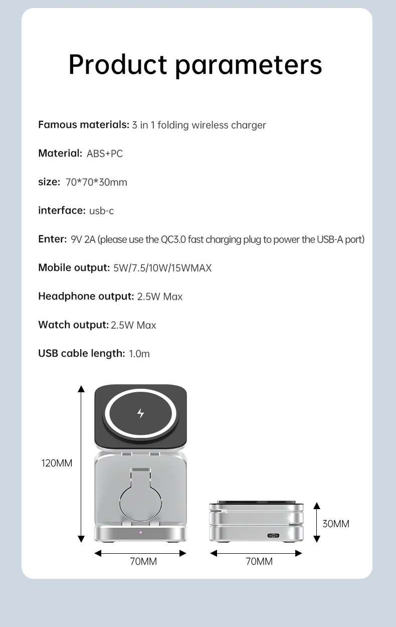 Aluminum Alloy 3-in-1 magnetic foldable wireless charger for all iPhones, all AirPods, Apple Watches - skycase