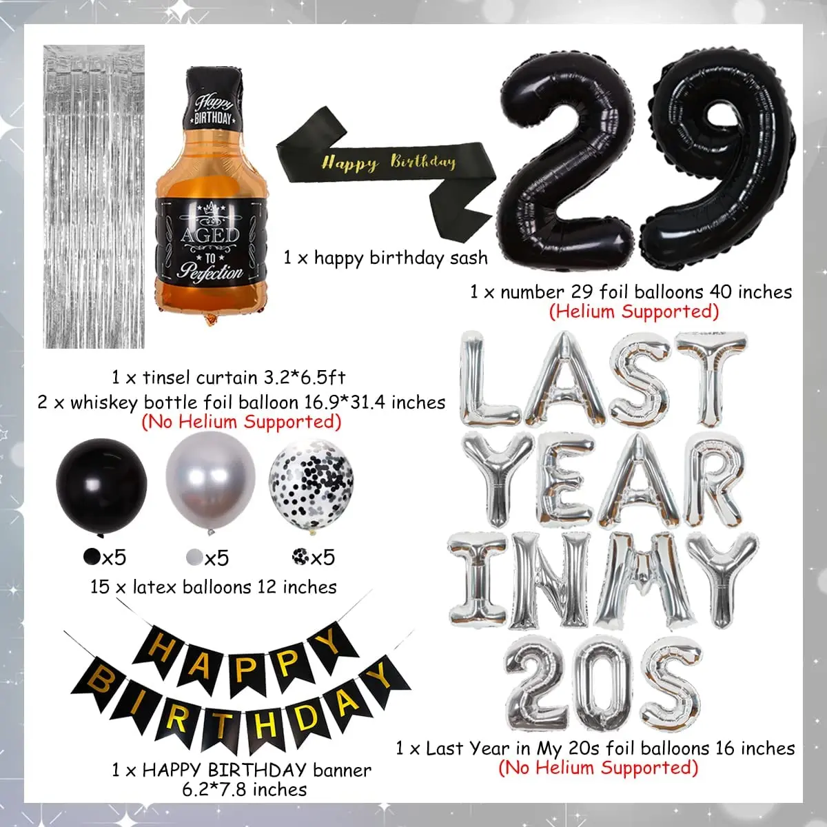CHEEREVEAL 29th 30th 생일 파티 장식 Foil Balloons 로즈 골드 슬리버 내 20 년대에 작년 배너 Happy Birthday Sash