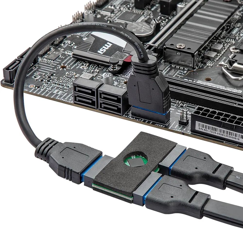 JoniSerl 업그레이드된 마더보드 USB 3.0 헤더 분배기 19핀 20핀 헤더 1-2 허브 연장 케이블(칩 포함), 안정적이고 신뢰할 수 있음