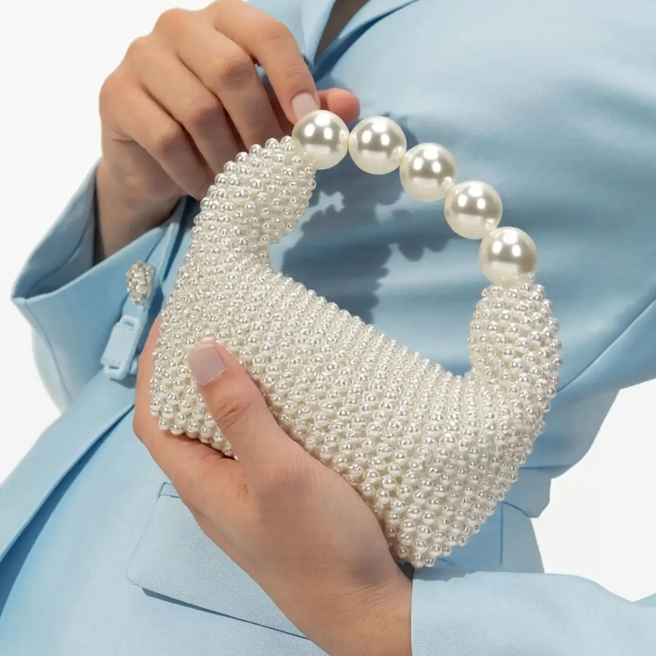 Luxury Beading Evening Bags with Pearl Handle for Women
