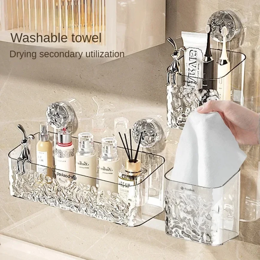 Shower Suction Cup Shelf Basket Light Glacier Pattern One Second Installation bathroom Organizer Storage Rotating to Suck Remove 3