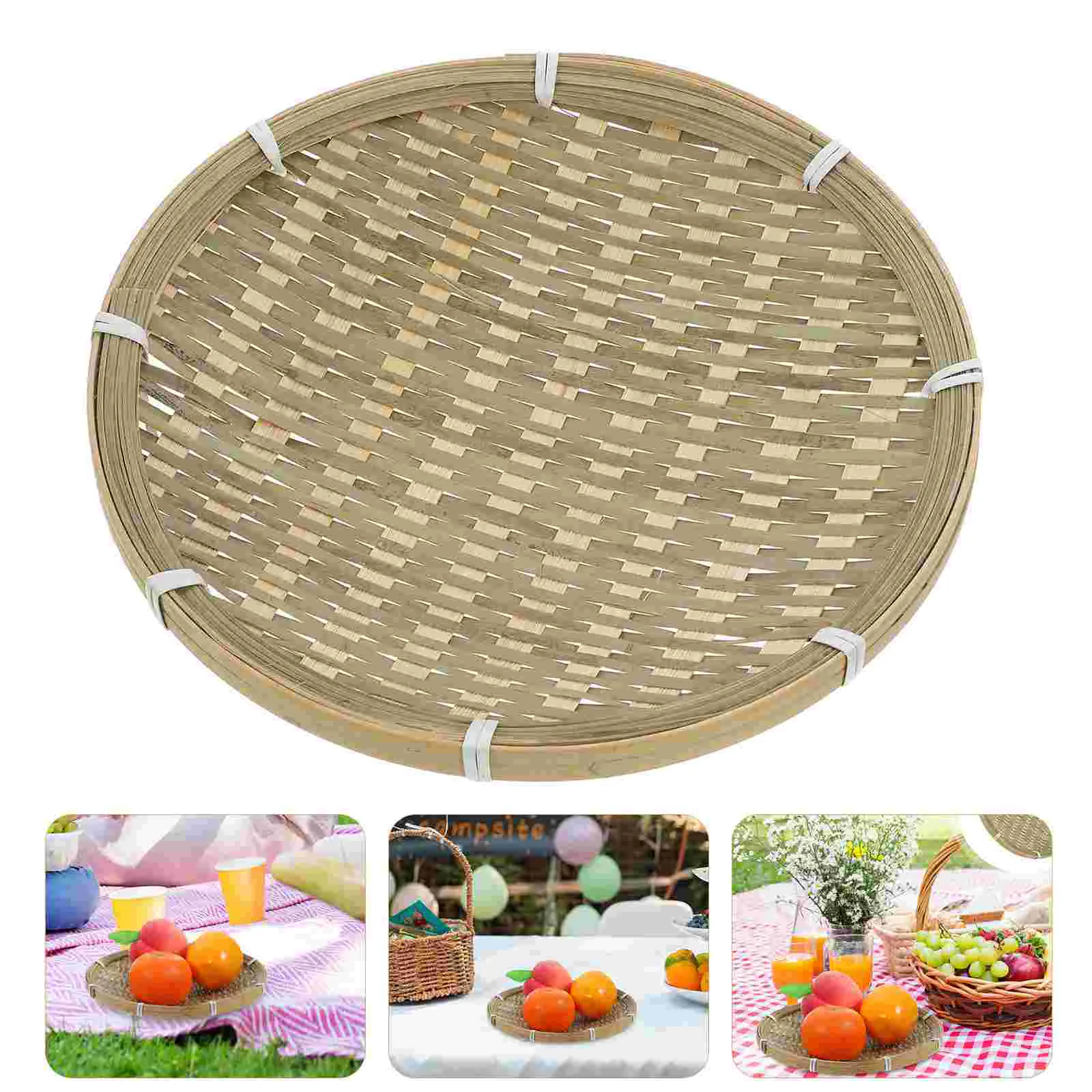 Bamboo Storage Basket Decorative Food Woven Craft Bread Tray Fruit Home Holder Trays