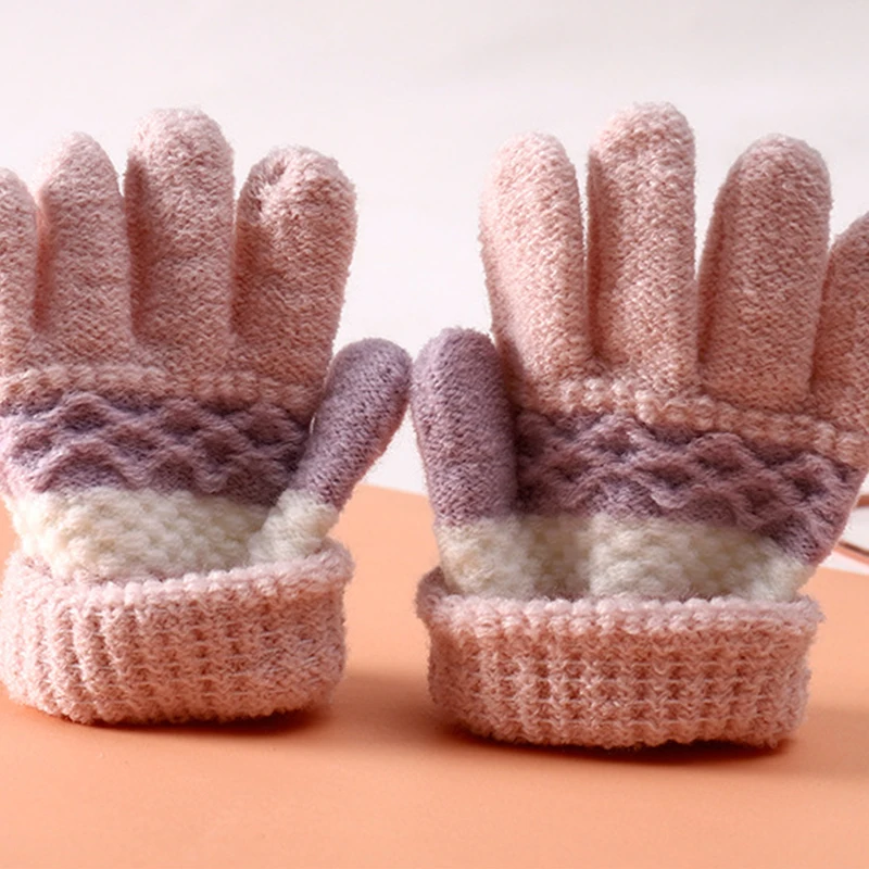 Winter Kindergarten Children Striped Split Finger Gloves Thick Warm Kids Knitted Glove 3-6year Boy Girl Baby Hand Warmer Mittens winter gloves,baby mittens