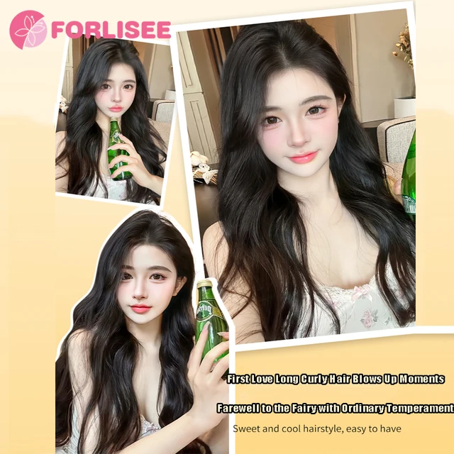 FORLISEE 23-Inch Korean-style S-slit Long Curly Hair Synthetic Natural Middle-parted Curly Chemical Fiber Heat-resistant Wig 6