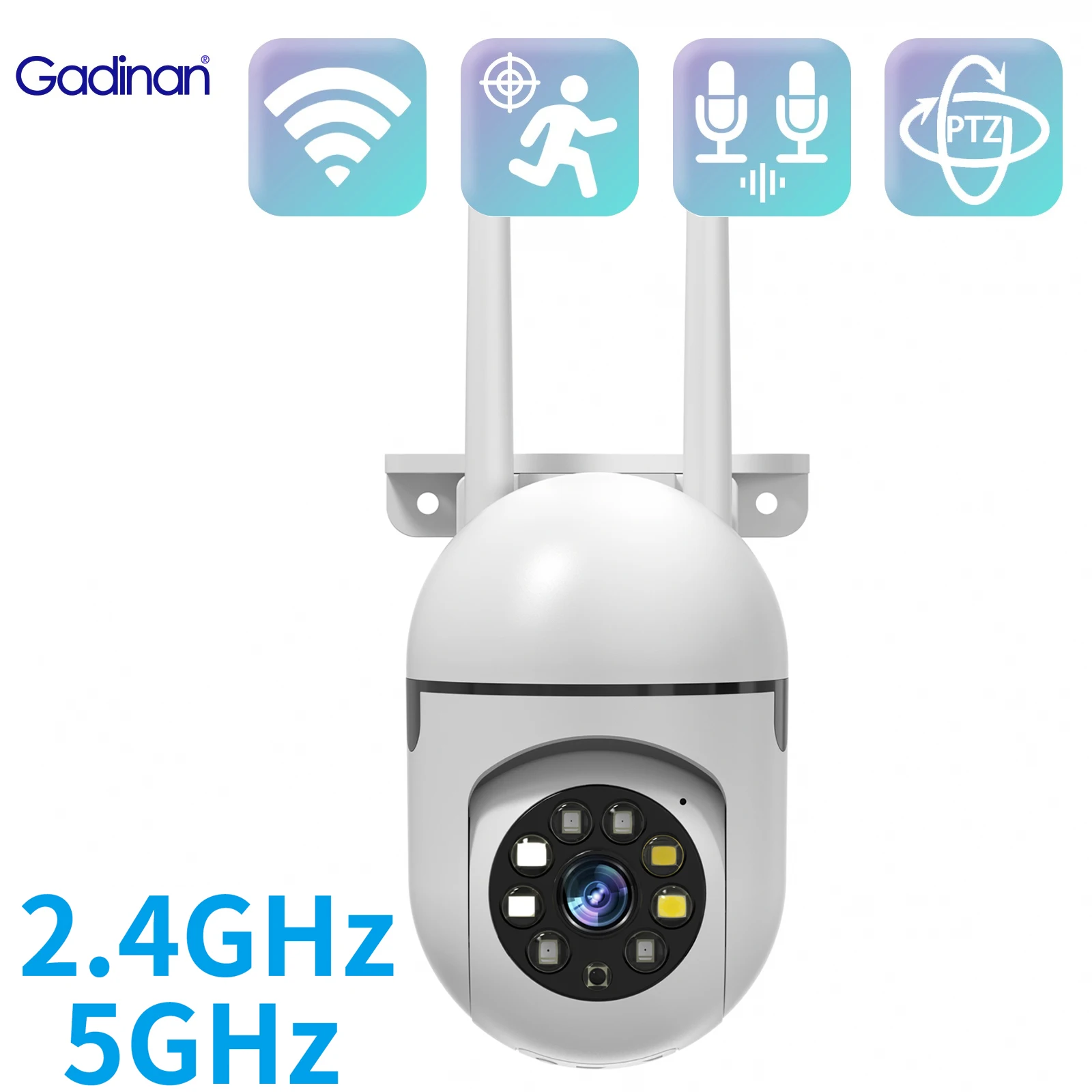 

Gadinan PTZ Wifi 1080P IP Camera Two Way Audio 2.4/5G Color Night Vision Human Detect Tracking Wireless Security CCTV Camera