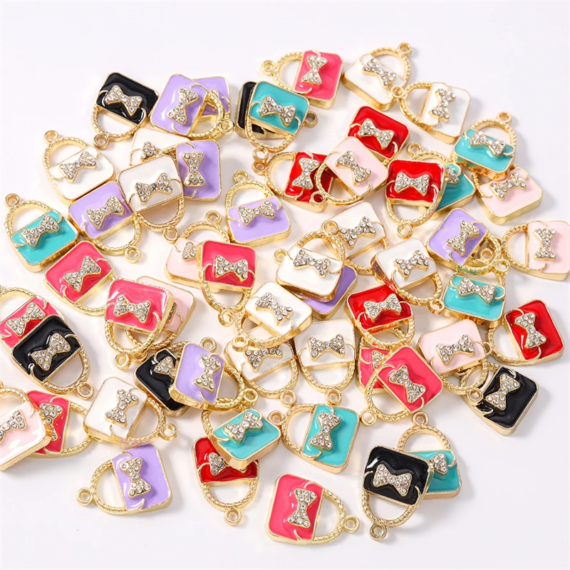 10 Stück 16x23mm Niedliche Bunte Emaille-Taschenanhänger für Ohrhänger, Halsketten, Armbänder, DIY Handgemachtes Schmuckzubehör