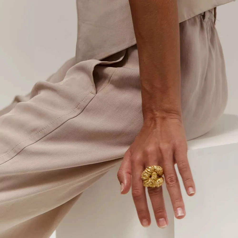 Exaggerate Lava Textured Chunky Rings Opening Adjustable Geometric Knot Irregular Dome Knuckle Ring Designer Jewelry New