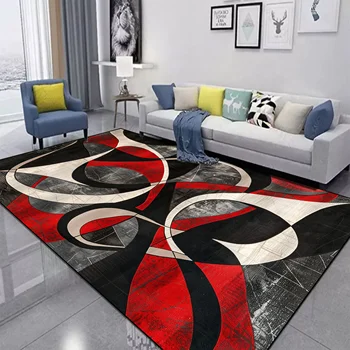 Red Black Swirl Area Rug 1