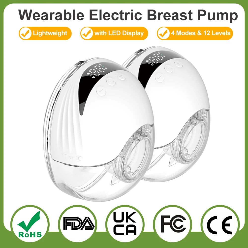 Wearable Breast Pump Hands Free Electric Breast Pumps Comfort Milk Collector Lightweight with LED Display 4 Modes & 12 Levels