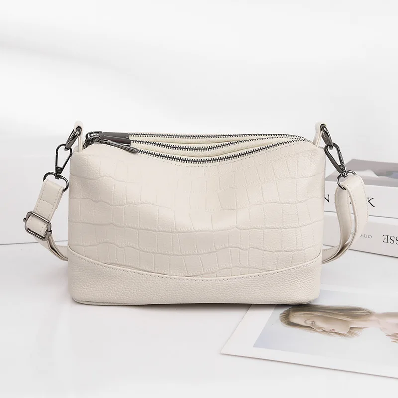 Genuine Leather Three Compartment Large Capacity Bag for Women 2023 Versatile Soft Leather Shoulder Crossbody Bag Cow Leather