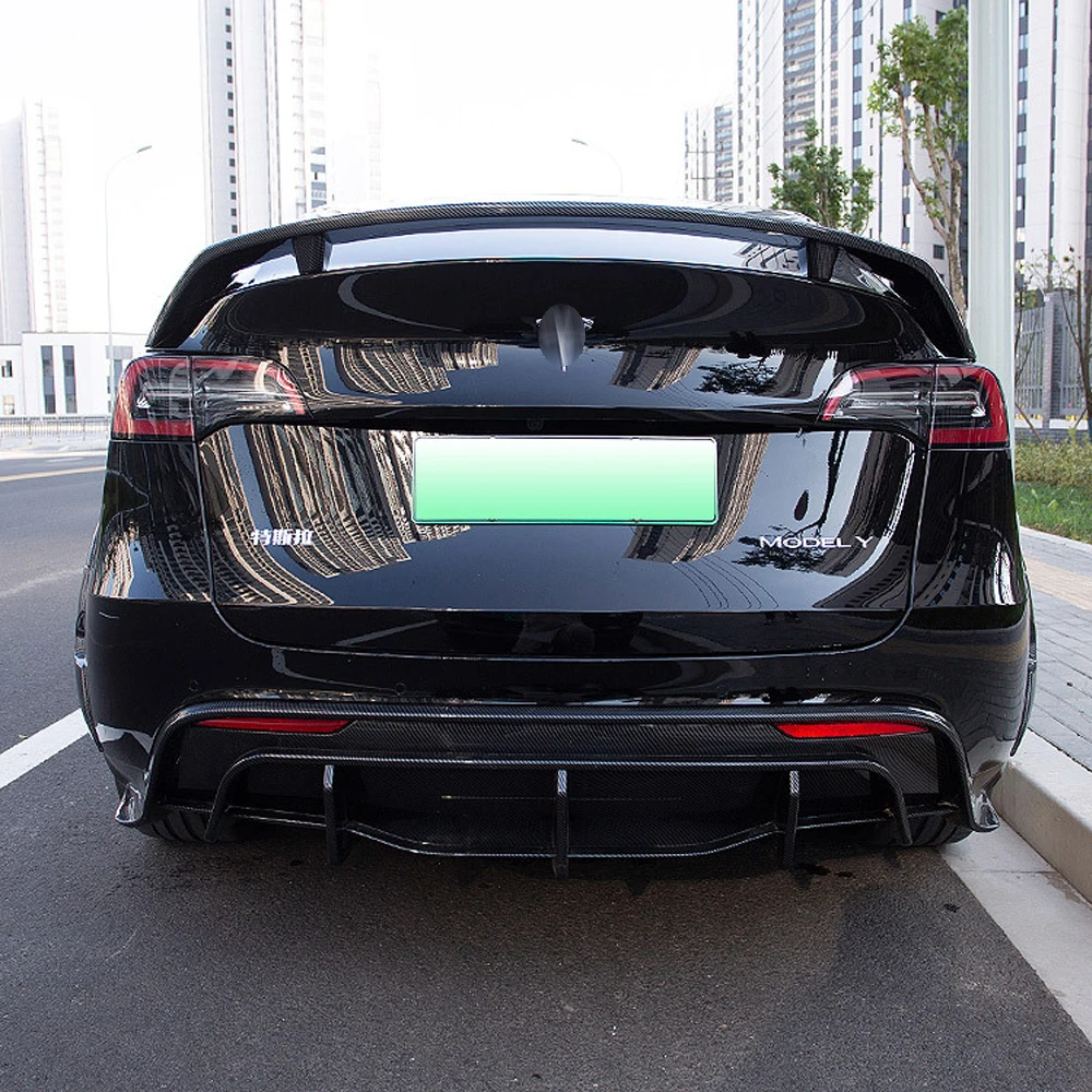 For Tesla Model 3 Fins V Style Rear Bumper Diffuser Lip Back Bumper Guard  Glossy Black Splitter Auto Body Kit Real Carbon - Body Kits - AliExpress