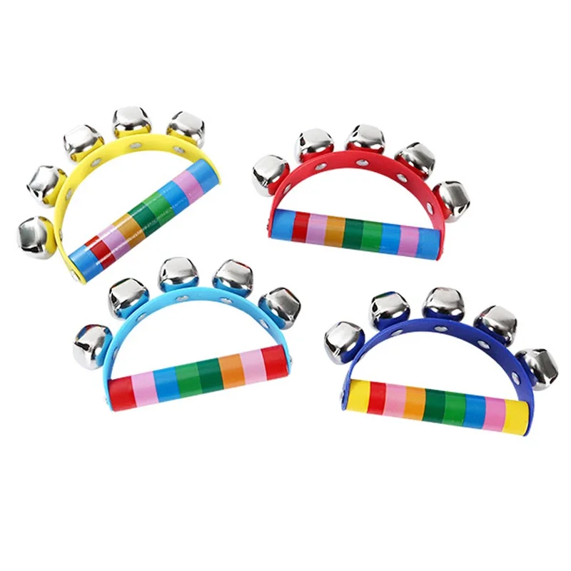 1Pc Christmas Sleigh Bells Jingle Bells Musical Bell Instrument Wooden Handle Bells Toys for Kids Christmas Gift for Boys Girls 2