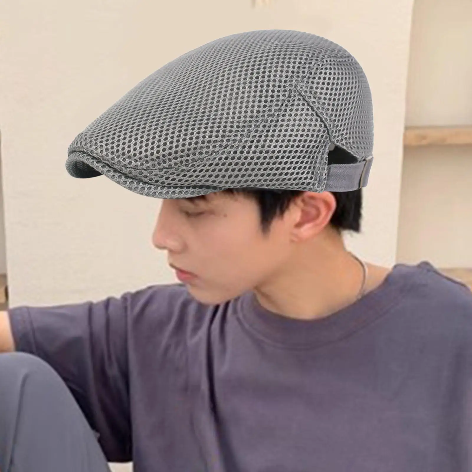 Men`s Mesh Flat Cap Cabbie Hat Male Forward Cap Casual Painter Hat Breathable Summer Hat for Golf Traveling Gardening Fishing