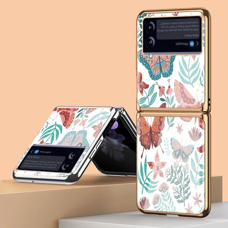 Z Flip 4 Custodia Funda Per Samsung Galaxy Z Flip 4 3 2 1 Flower Bush Butterfly Custodia Protettiva In Vetro Temperato Coque