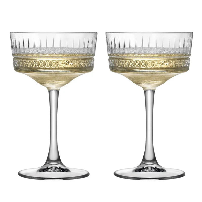 Pasabahce Brand Elysia Diamond Carved Martini Glass Retro Wide Mouth Champagne Coupe Cocktail Party Goblet Ice Cream Dessert Cup
