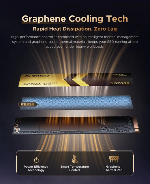 ORICO OG7000 1 تيرابايت 2 تيرابايت PCIe Gen4 NVMe SSD، ما يصل إلى 7400 ميجابايت/ثانية، حل حراري من الجرافين، مثالي لتحرير الفيديو 4K ثلاثي الأبعاد لجهاز PS5