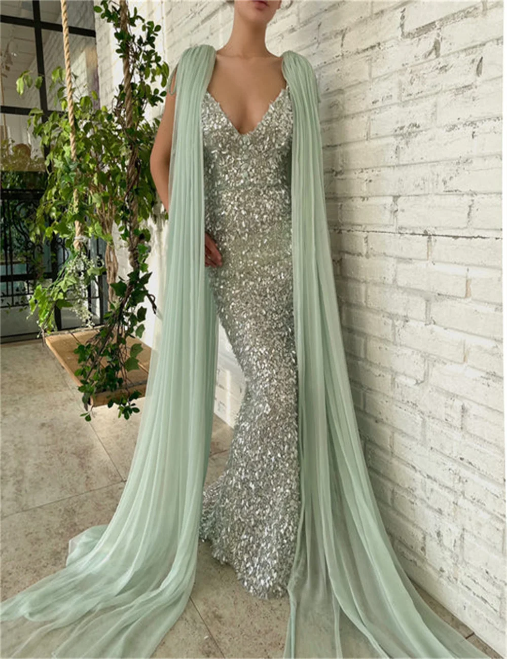 

Женское вечернее платье с юбкой-годе, блестящее обручальное платье со шлейфом без рукавов, украшенное блестками, платье для выпускного вечера, 2023