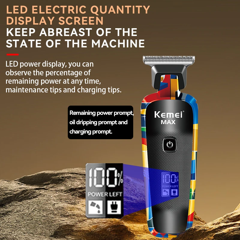 Hair Clipper Kemei Electric Clippers Fashion Graffiti USB Shaving Electric Pusher LED LCD Digital Display Professional