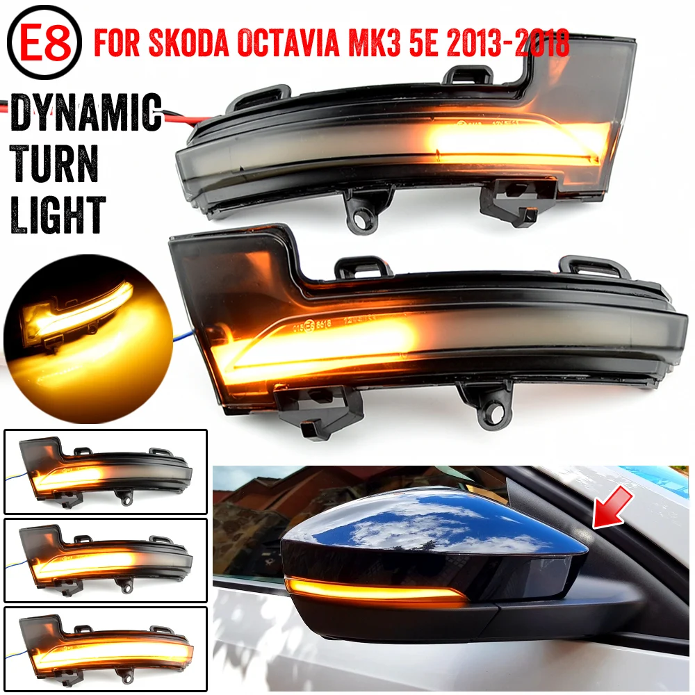 

2PCS Dynamic LED Turn Signal Blinker Mirror flasher Light Fit for Skoda Octavia MK3 5E 2013 2014 2015 2016 2017 2018