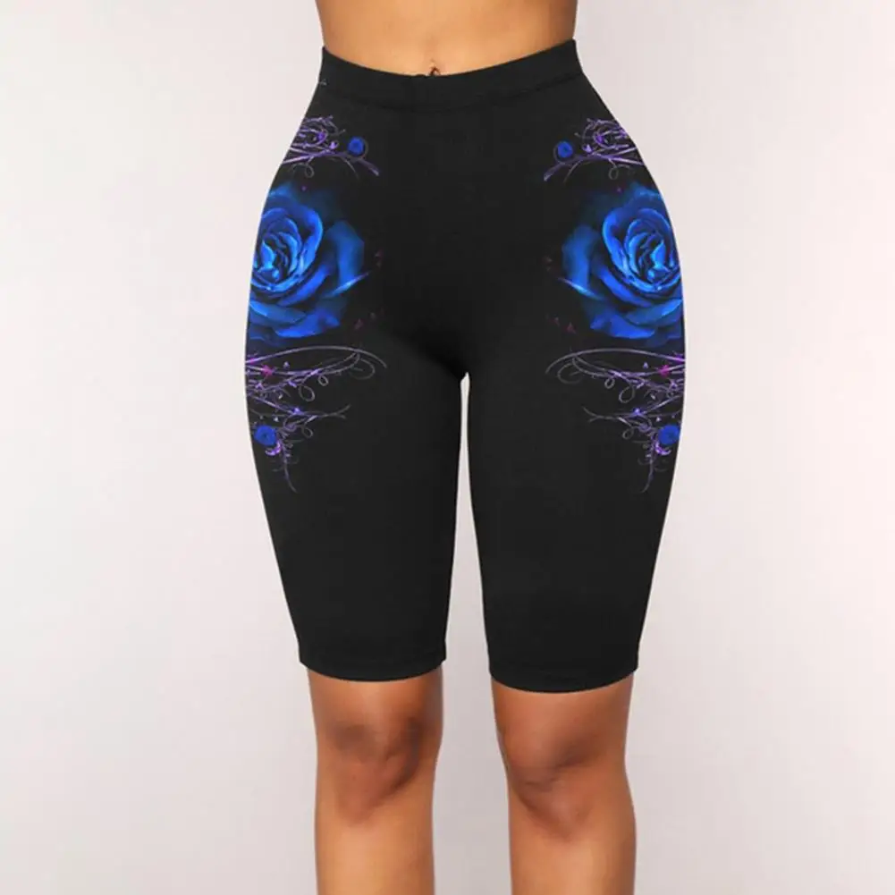 Oblíbený ženy šortky ležérní fitness kamaše květinová zadnice dynamický vztlak slim-fitting šortky  knee-length