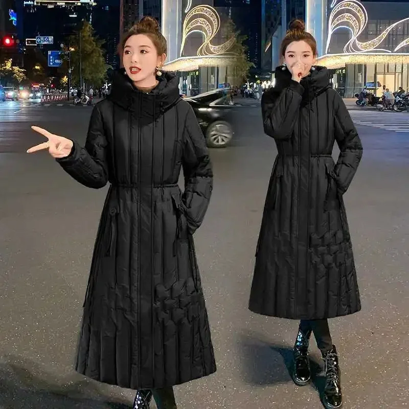 女性のための綿パッド入りジャケット2023 新しい 暖かい 厚い綿のコート 韓国の 大きなサイズ 長いパーカー 冬のアウター 2025 新しい冬ロングパーカー防水ダウン綿パッド入りジャケット