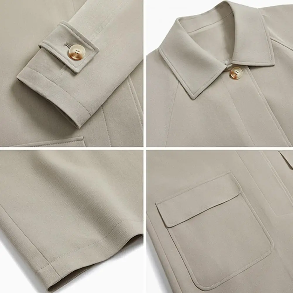 1Pc Long Sleeve Windbreaker Jacket Comfy Solid Color Windbreaker Jacket Stylish Lapel Collar Men's Coat for Autumn