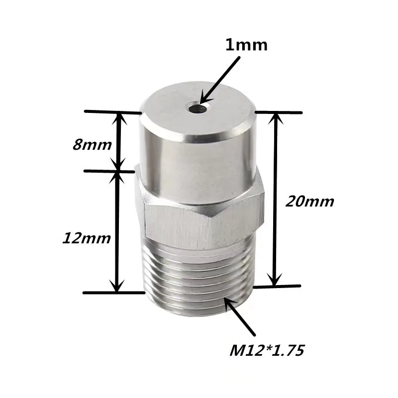 

Custome made M12*1.75 thread size 1mm orifice straight jet spray nozzle
