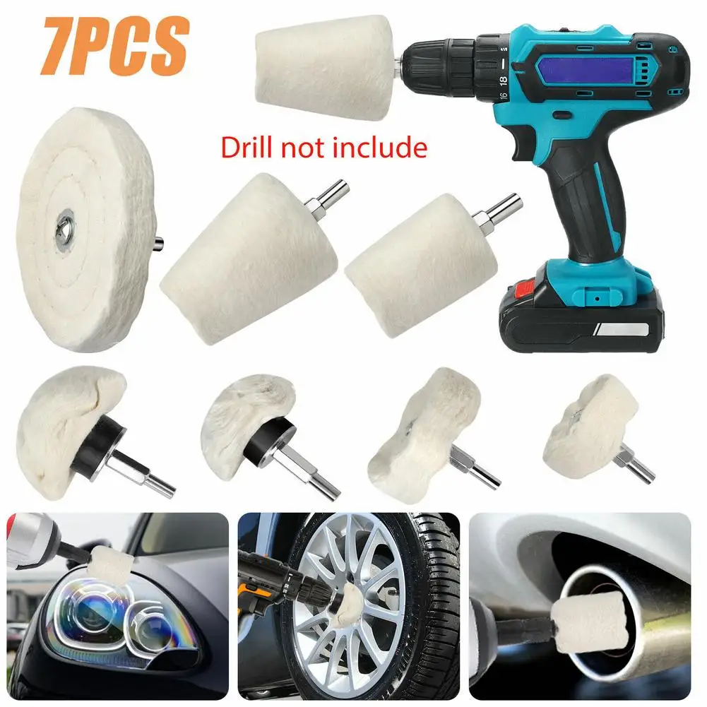 

7Pcs Flannelette Polishing Wheel Kit Buffing Pads With 1/4" Hex Shafts Polishing Mop Wheel Grinding Head For Drill