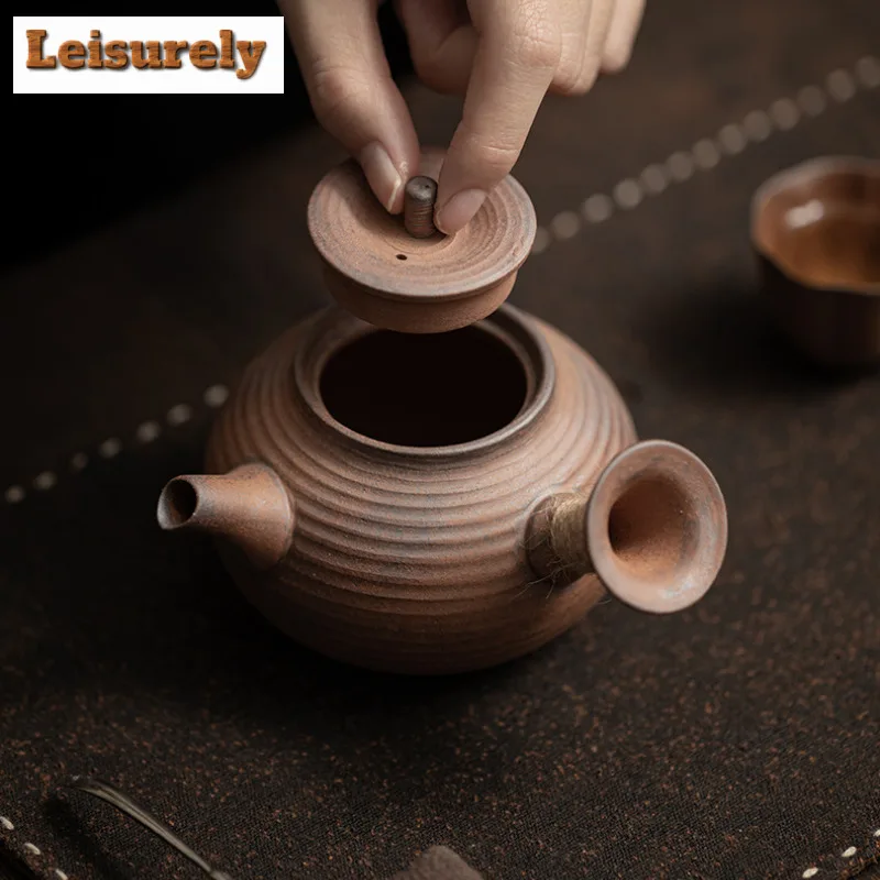 220ml Old Rock Clay Coarse Pottery Side Handle Teapot Retro Tea Infuser Pot Tea Making Kettle with Filter Tea Services Ornaments