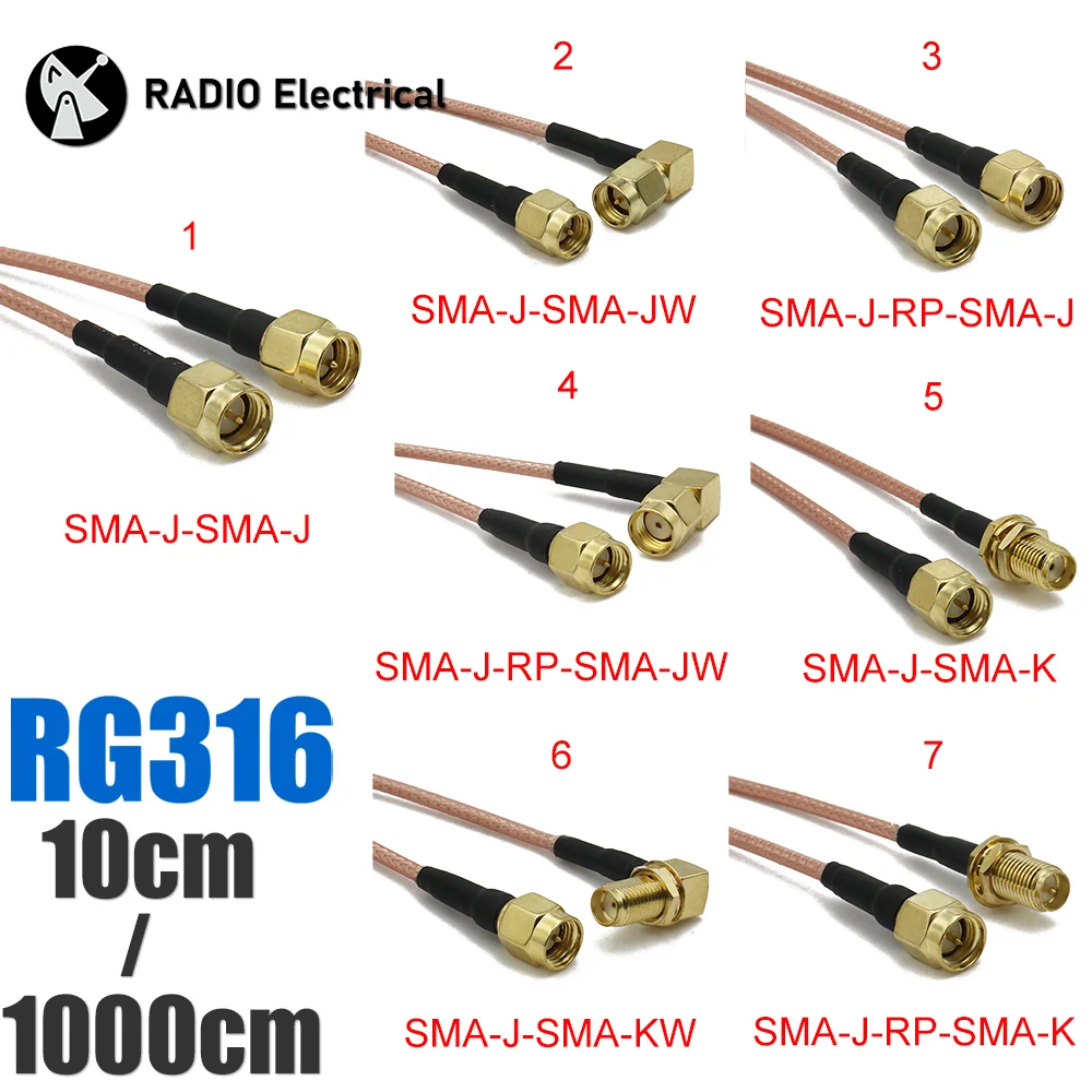 RG316 SMA to SMA/RP SMA Male plug & Female jack Straight & Right Angle Connector RF Coaxial Jumper Pigtail Cable Wire Terminals