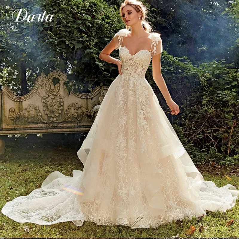

Elegant Lace Tulle Dresses For Women Wedding Sweetheart Spaghetti Strap Dress Y2k Vintage Embroidery Backless Pleat Bride Robe