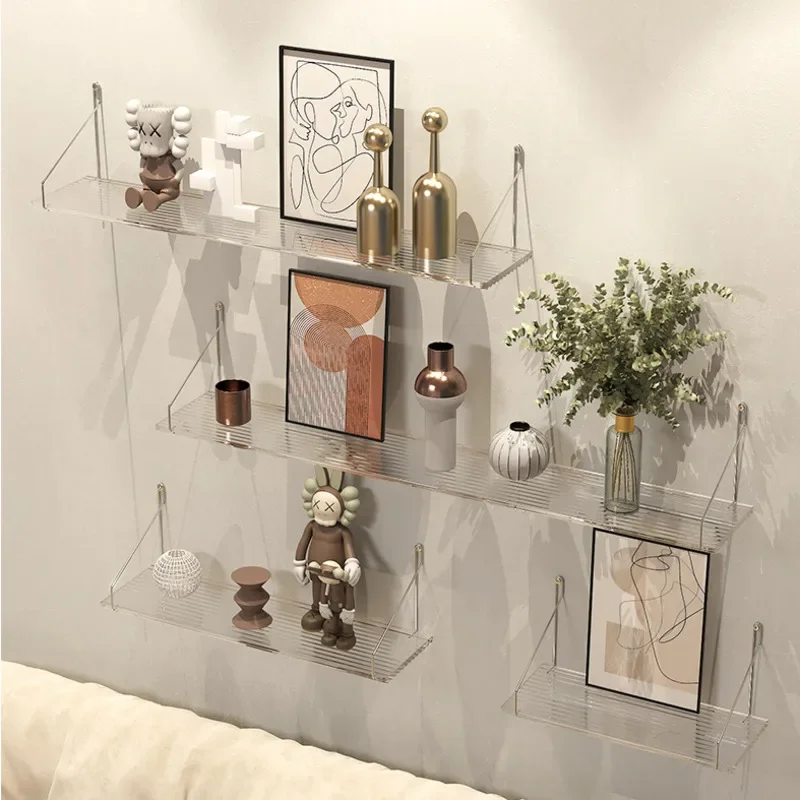 

Modern Transparent Acrylic Wall-Mounted Shelves Invisible Router and Toys Storage Sleek Suspended Design for Kids' Rooms