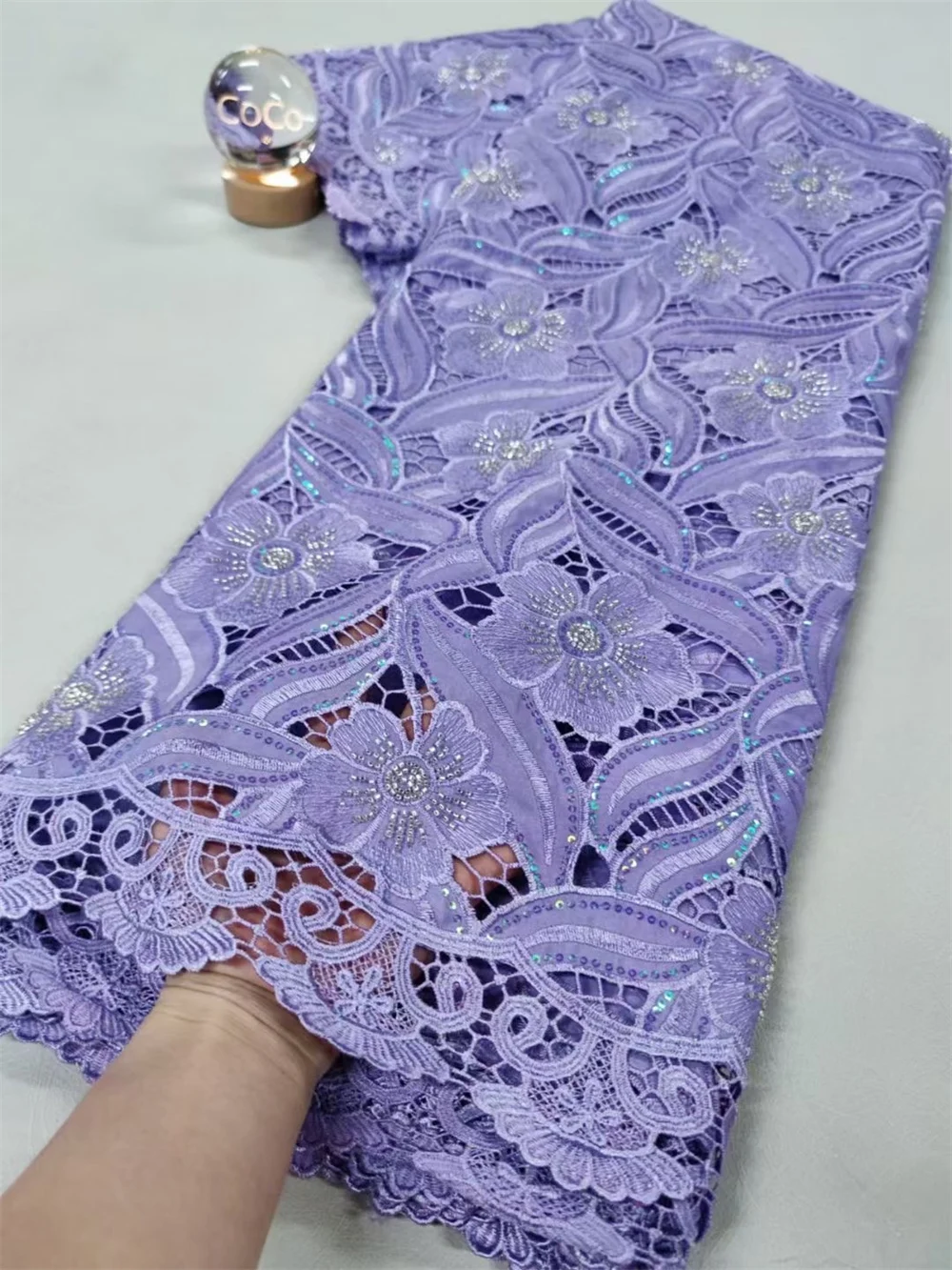African chiffon lace fabric with beads high quality nigerian beads lace embroidery guipure fabric for wedding women