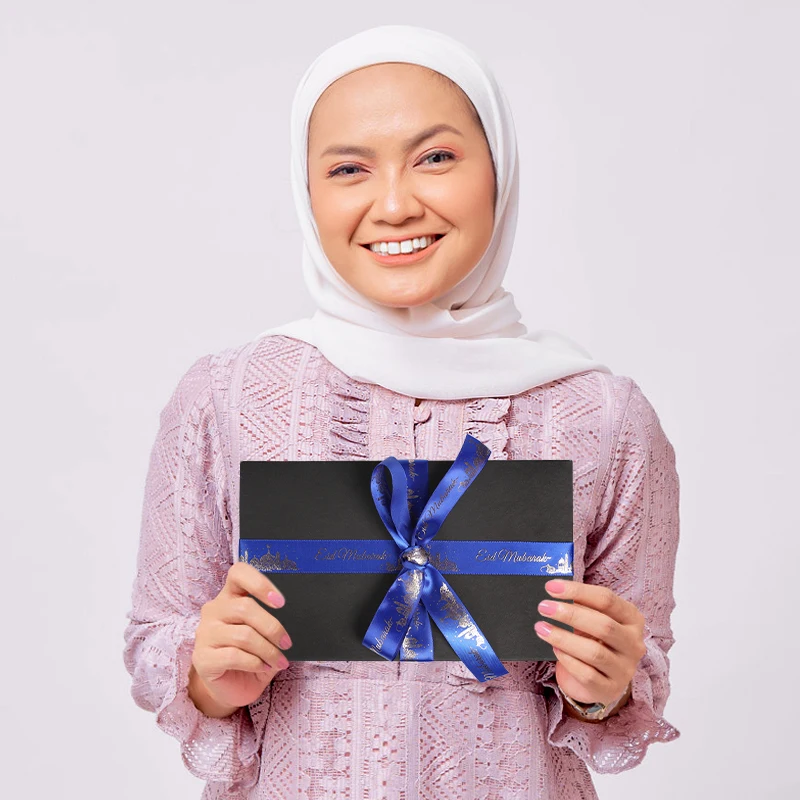 5Yards 25mm Eid Mubarak Ribbons Bow Gift Box Wrapping DIY Decoration Islamic Muslim Festival Party Supplies 2025 Ramadan Kareem