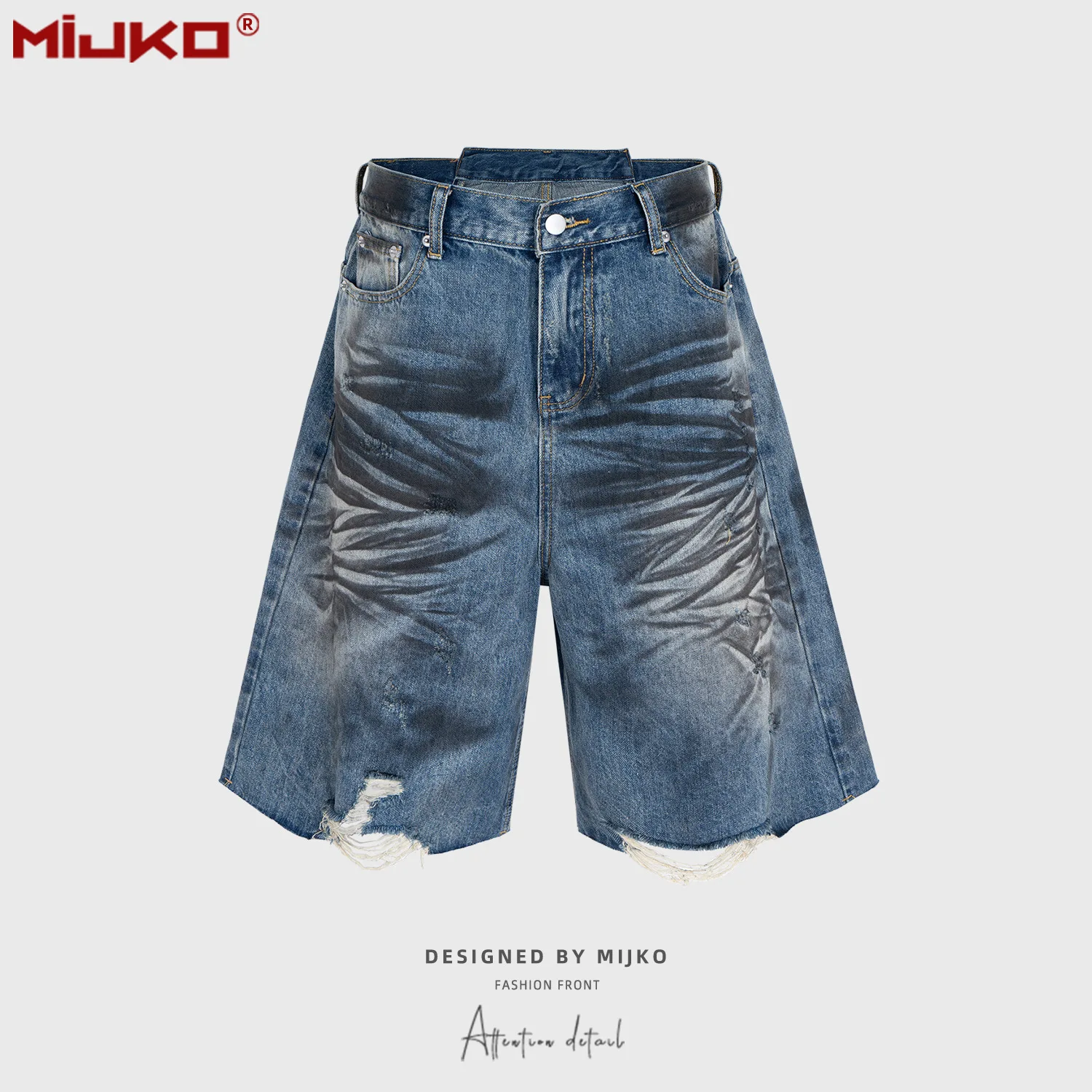 MIJKO Jeans Shorts Damaged Hole Baggy Shorts Men Women Streetwear Casual Denim Cargo Pants