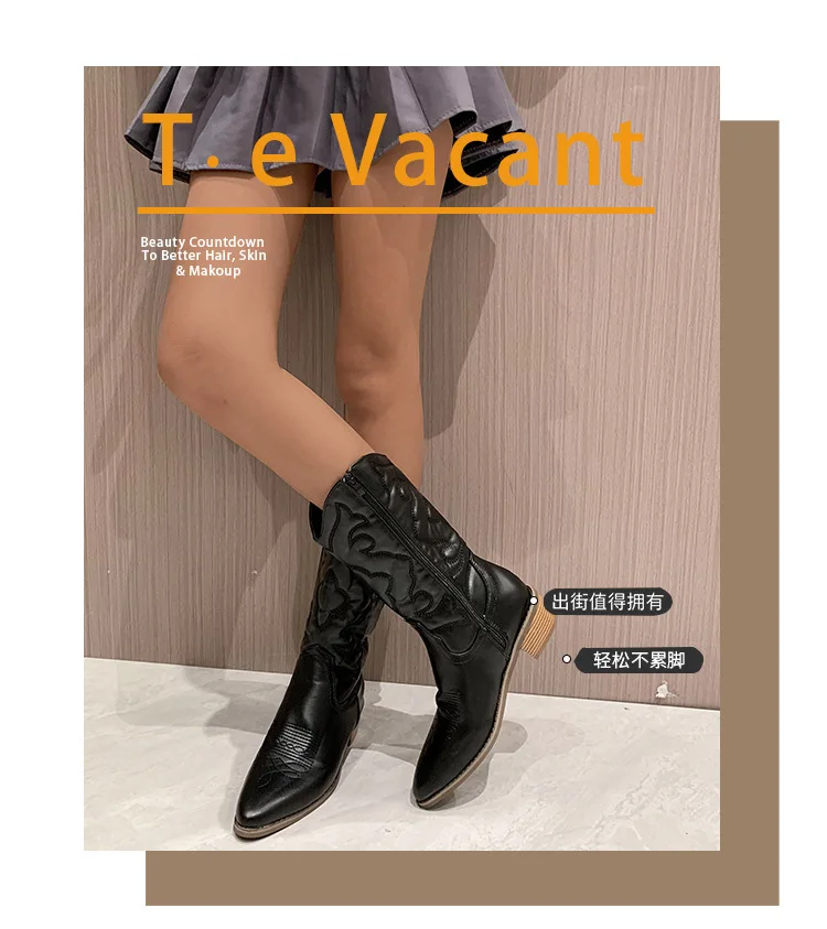 Bottines Femme Talon Pointu - Style Western - Courtes - Cuir Synthétique - Automne/hiver - Grandes Tailles Disponibles