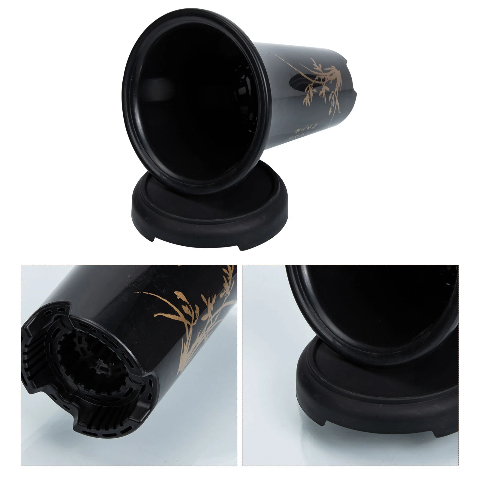 

Tall Round Black Planters Plastic Flower Pot Resin Tray Indoor Plant Flower Planting Holder Large Planter Decorative