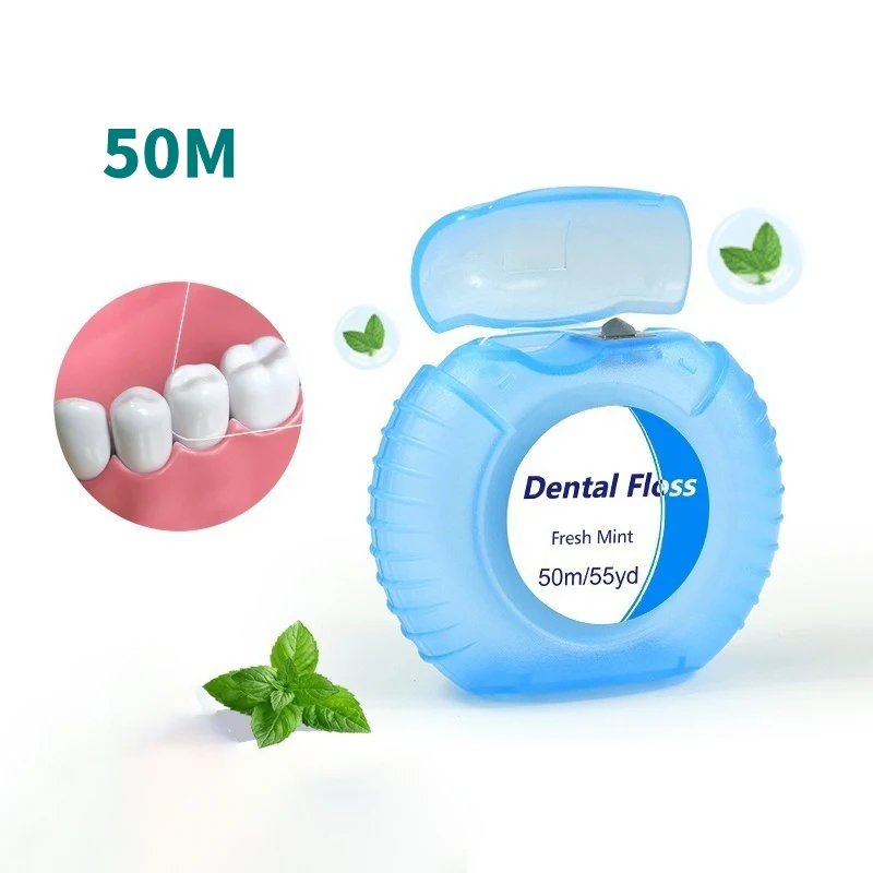 

1 Roll 50m Dental Flosser Oral Hygiene Teeth Cleaning Wax Mint Flavored Dental Floss Spool Toothpick Teeth Flosser