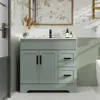 36" Bathroom Vanities Sink Combo Set, Modern Cabinet w/Wave Lines, Undermount Ceramic Sink w/Matte Black Faucet Drain 1