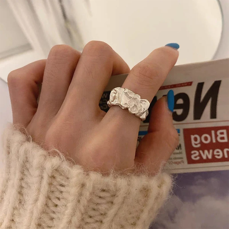 Silver Ring Opening Ring Finger Ring Adjustable Rings New Silver Color Ring for Women Fashion Creative Irregular Metal Geometric Creative Open Rings Party Temperament Jewelry Gift
