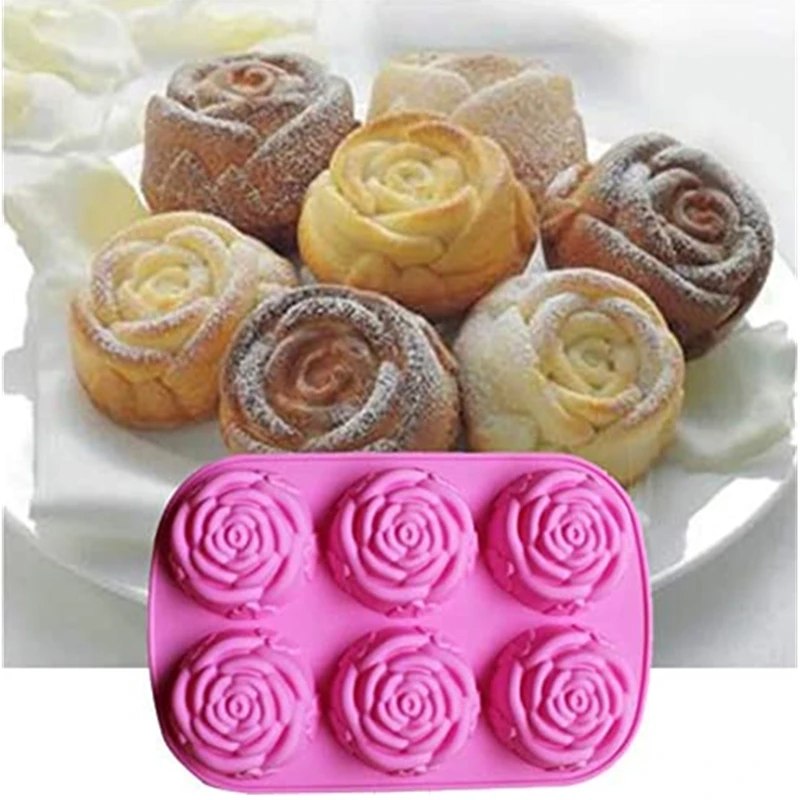 6Cavity Silicon Rose Cake Chocolate Candy Jelly Candle Soap Mould DIY Clay Resi 