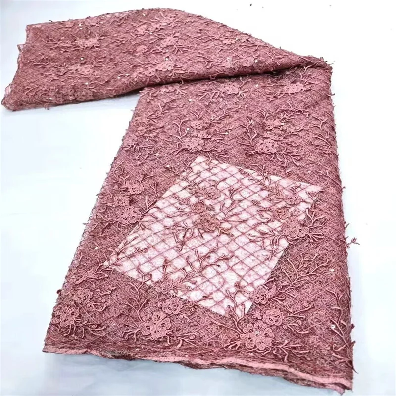 

Pink Fashion French Tulle Lace Fabric 2024 High Quality Nigerian Party Dress Sequin Embroidery African Lace Fabric 5 Yards