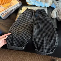 Pantalons pour enfants de 1 à 8 ans, amples et décontractés, à carreaux noirs, droits, vêtements coréens pour tout-petits, nouvelle collection printemps-automne 2