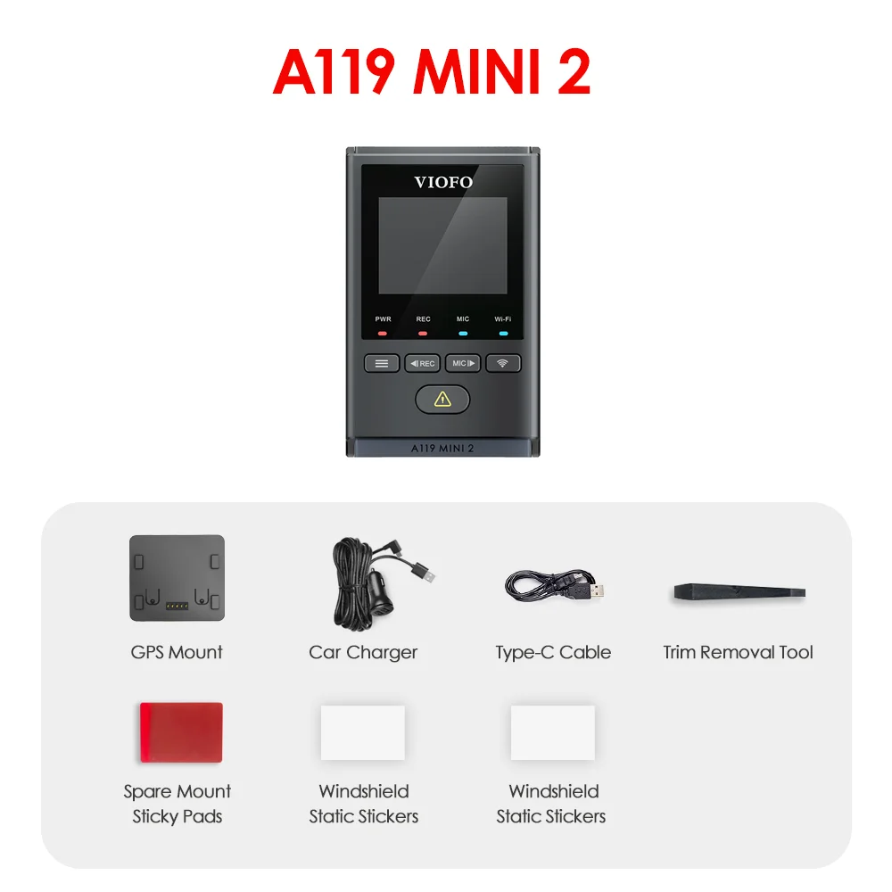 מצלמת רכב VIOFO A119MINI-2 Dash Cam 2K 60FPS עם בקרת קול, WI-FI בתדר 5GHZ ומקליט וידאו GPS למצב חניה מונע