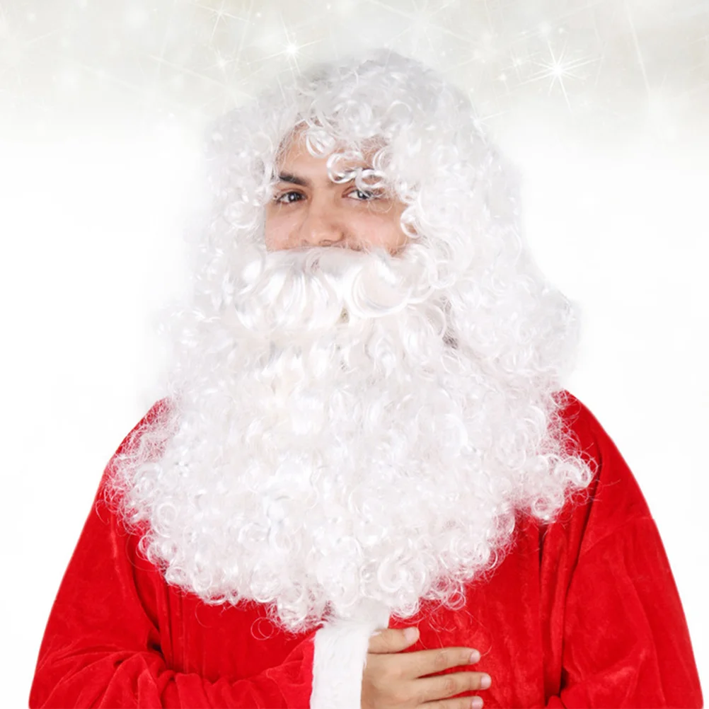 

Santa Cosplay Photobooth Props White Curly Wig Santa Claus Long Beard Christmas Santa Costume Props Long Curly Wig Beard