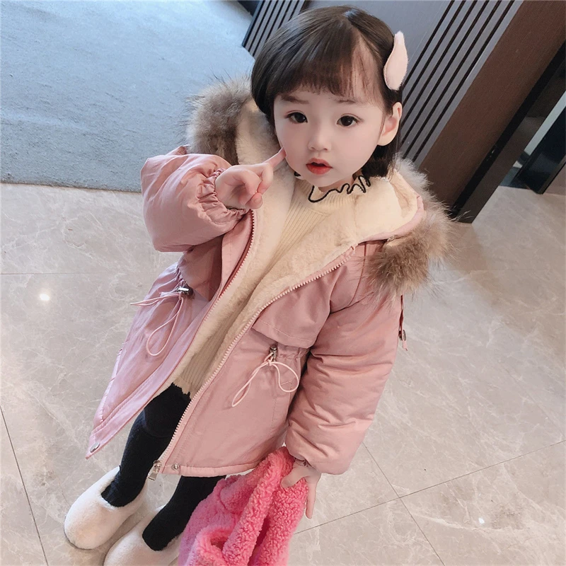 여아용 후드 플러스 벨벳 코트, 두꺼운 외투, 따뜻한 겨울 상의, 면, 십대 양털, 어린이 C, 2023, 가을
