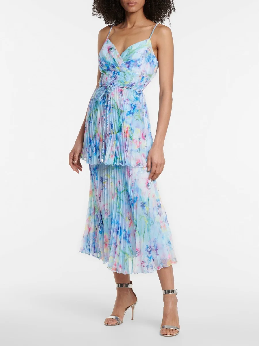 

traf 2024 woman chiffon skirt chiffon 3D print corset sexy women halter dress y2k clothes New fashion high quality pleated skirt
