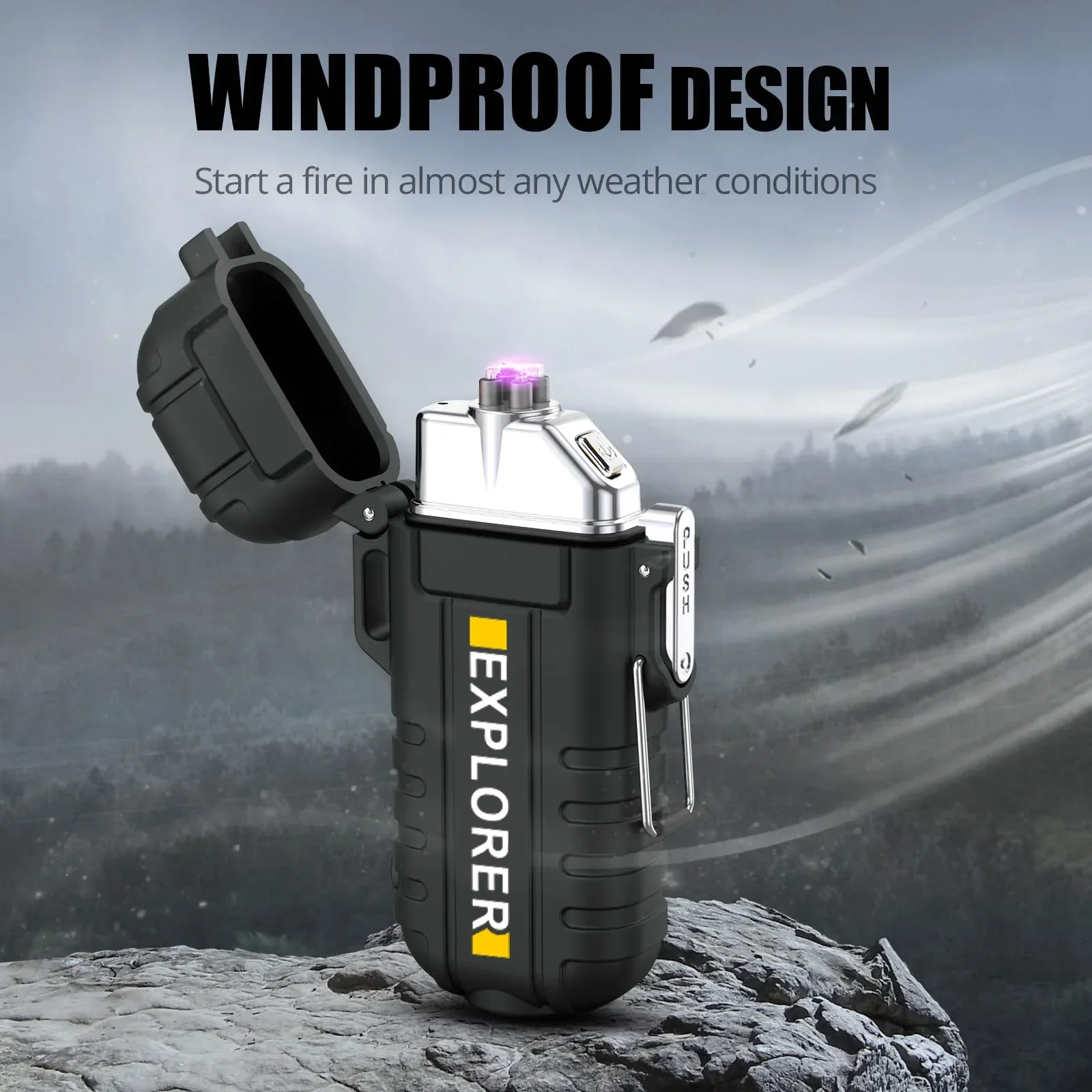 Bbq Lighter Cigarette Lighter Electric Arc Igniter Outdoor USB Waterproof Plasma Lighter with Flashlight, Windproof Arc Lighter with Lanyard, Smoking Accessories